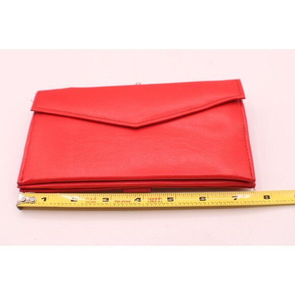 Red Clutch Wallet Kiss Lock Coin Purse Folding Floral Lining Faux Leather Vtg - Picture 7 of 9